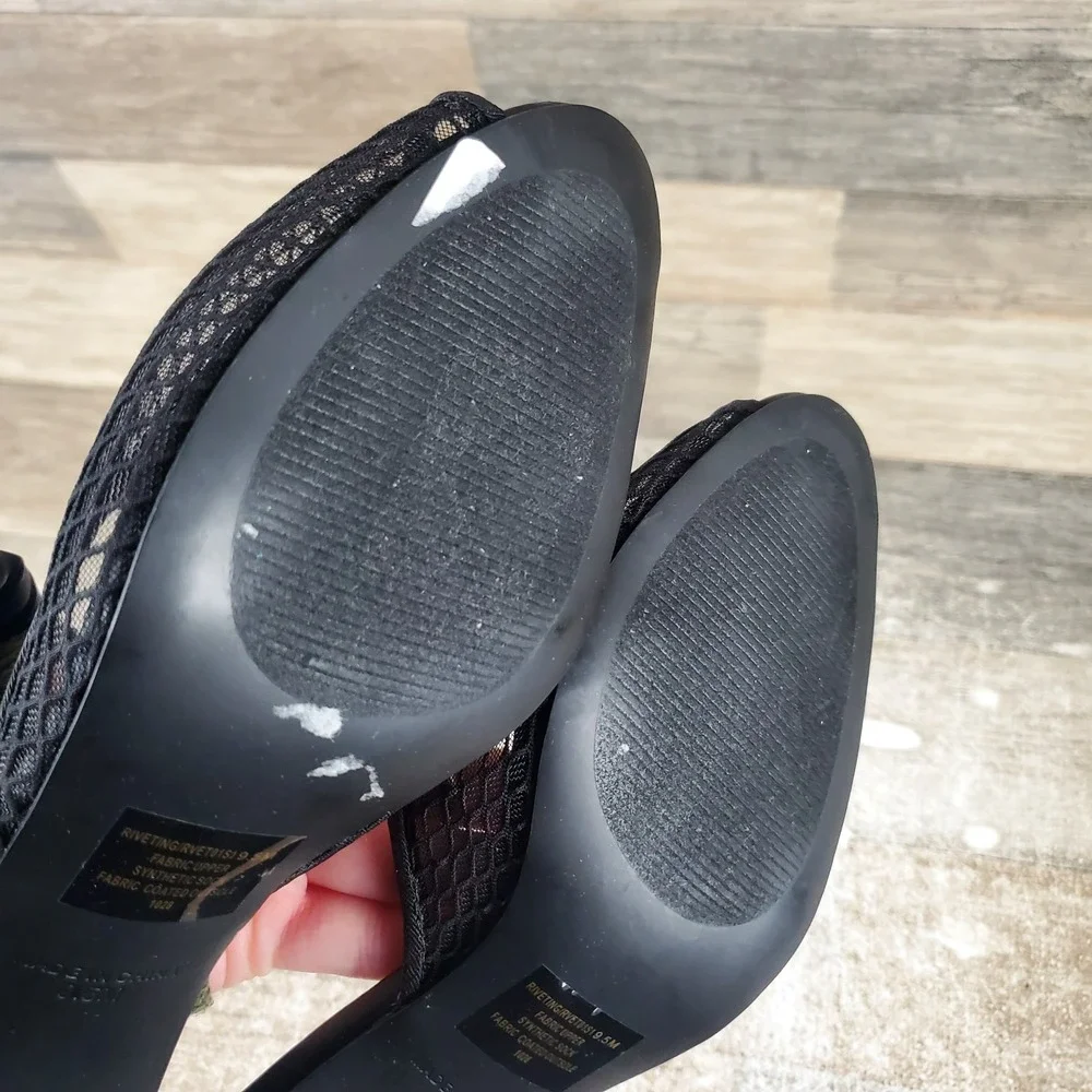 Steve Madden Riveting Womens Dress Sandals Sz 9.5 M Slip On Black Stiletto Heel
